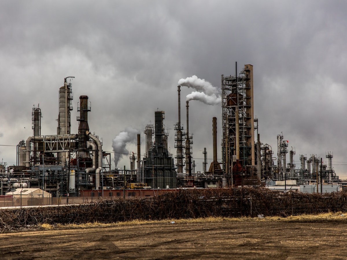 Industrial process plant at dusk